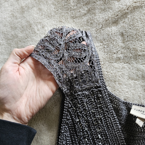 Karen Millen Grey Crochet Beaded Knit Cruise Party Bodycon Dress 1 - Picture 5 of 9